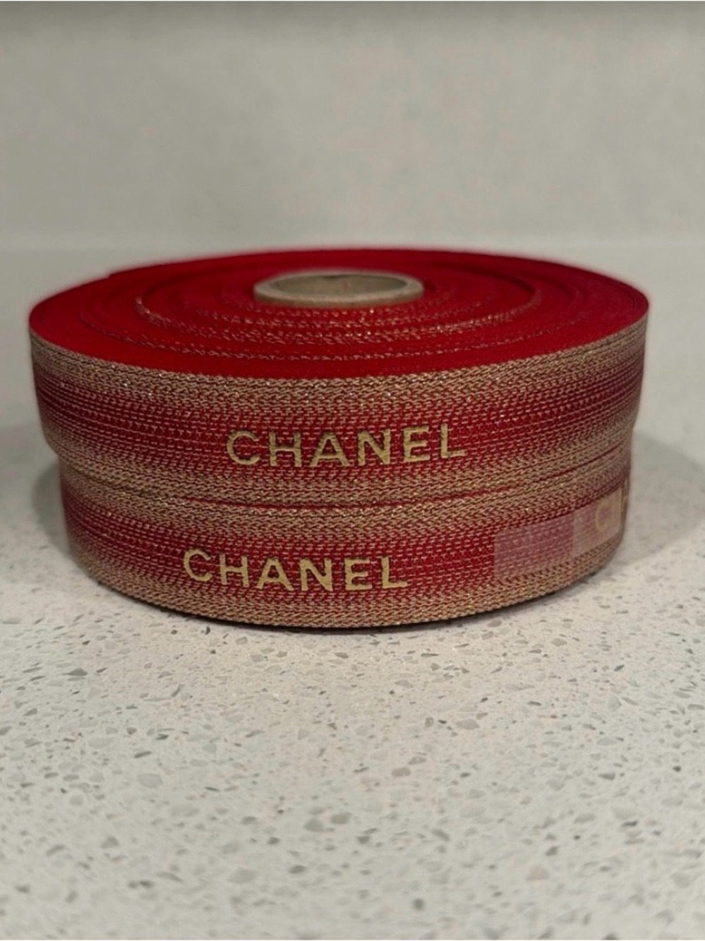 CHANEL Red and Gold Logo Ribbon Roll